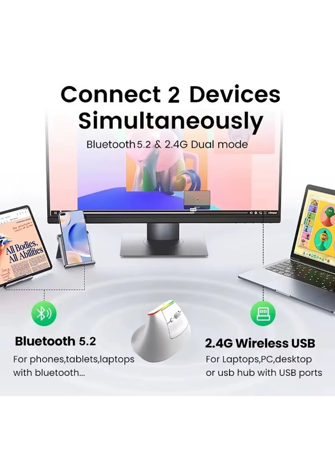 JeDEL W925P Vertical Wireless Mouse, Dual Mode Wireless, Bluetooth - 4800 DPI - Silent Clicks - Recharchable Battery USB C -RGB Lighting - Image 4